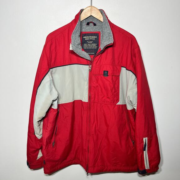 VTG Y2K Abercrombie & Fitch Red Gray Performance Waterproof Full Zip Winter L - Picture 1 of 14